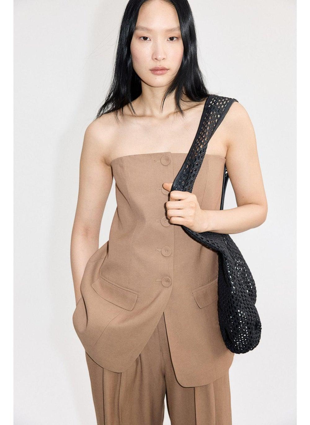 Button-Front Bandeau Top with Covered Buttons - Image 1