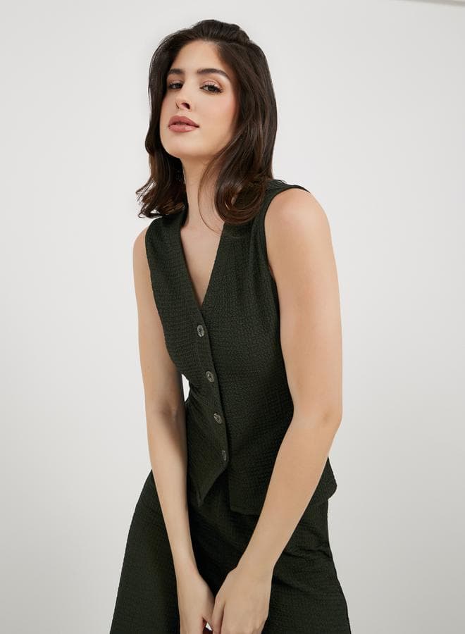 Styli Textured Button-Placket Waistcoat - Image 1