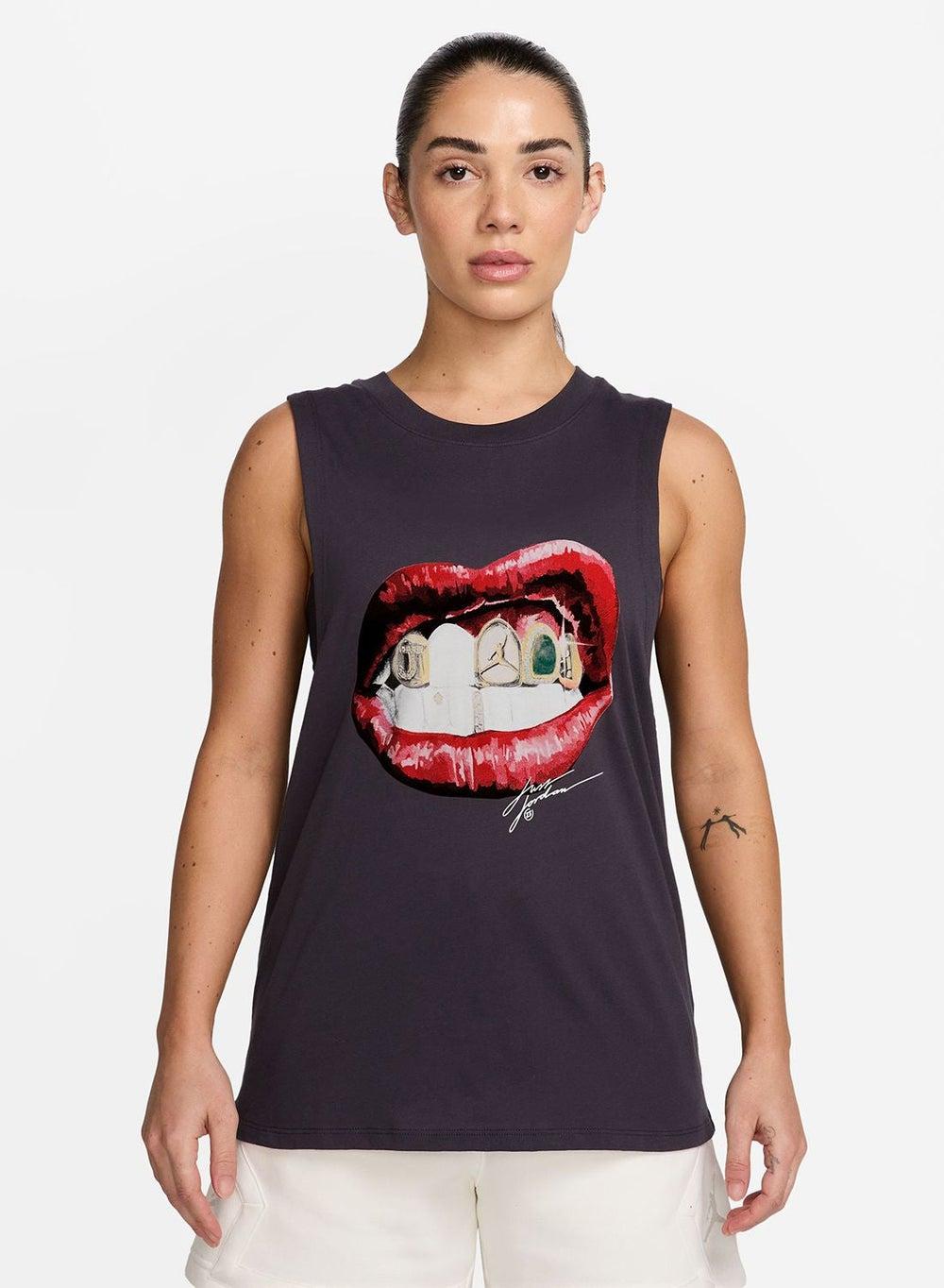 W J Flt Slvls Gfx Tee Gr Cotton Tank Top - Image 1