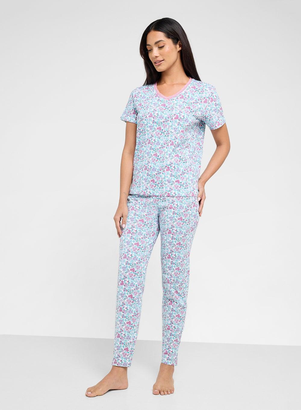 Ladies Floral Cotton Nightwear 2-Piece Pyjama Set - Image 1