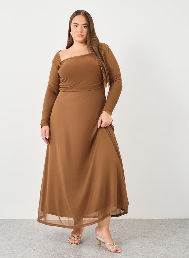 Plus Mesh Maxi Dress with Square Neck - Image 1