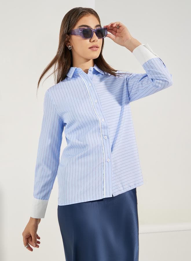 Striped Shirt with Contrast Cuff Detail - Image 1
