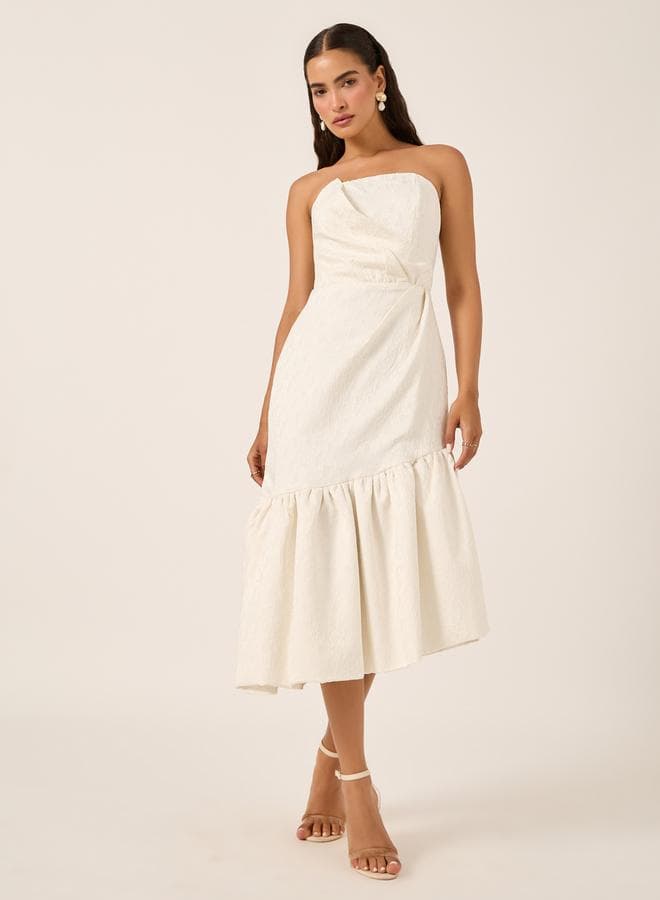 Strapless Cream Ruffle Midi Dress - Image 1
