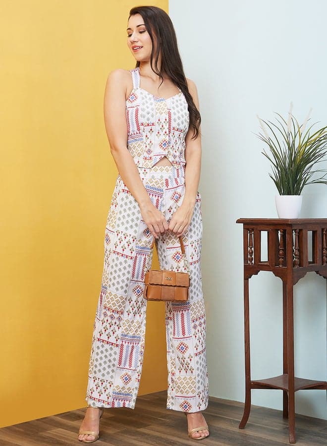 Globus Patch Print Cross Back Top & Palazzos Set - Image 1