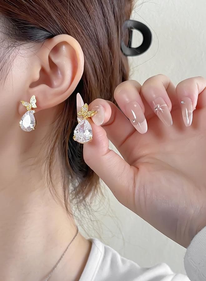 Take Two Butterfly Embellished Gold Drop Earrings - Image 1