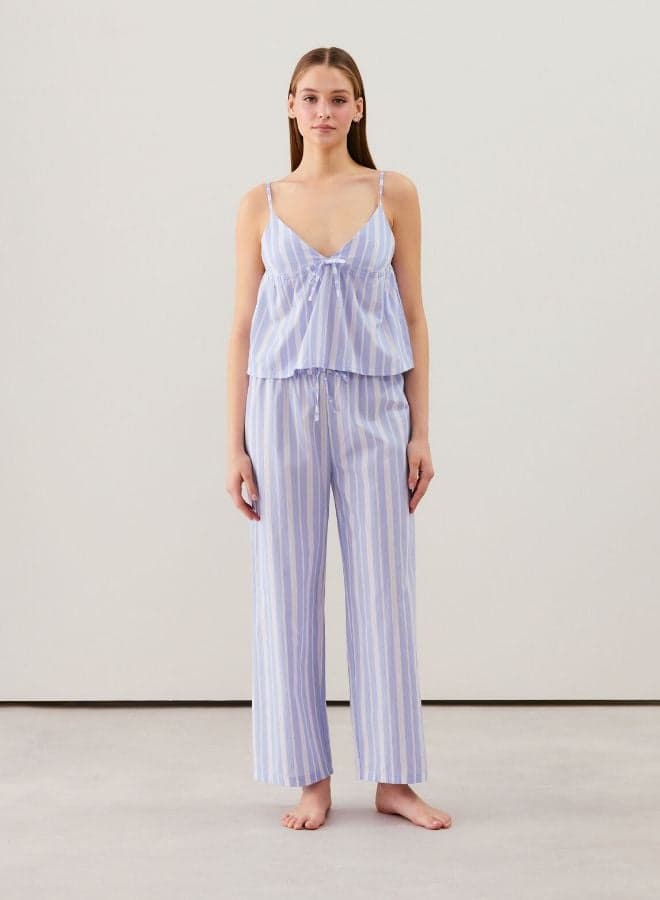 Sky Blue Cotton Striped Pyjama Pants - Image 1