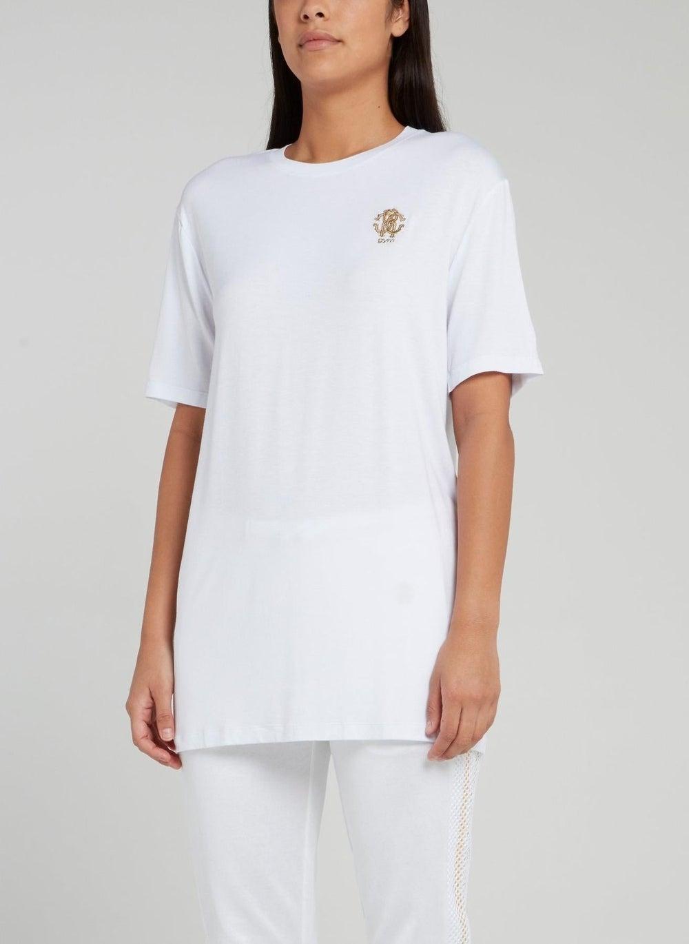White Half Sleeve Loose T-Shirt by Roberto Cavalli - Image 1