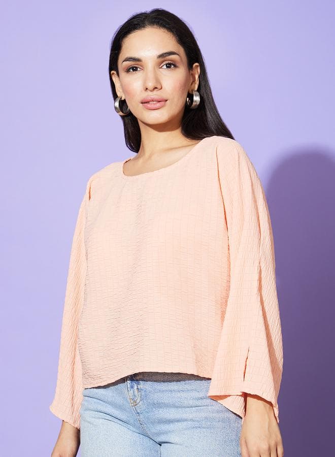 Globus Textured Boxy Fit Round Neck Top - Image 1