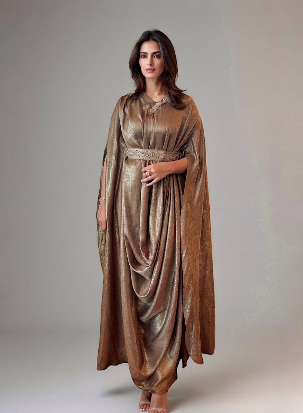 Shimmer Drape Kaftan with Handwork Belt - Image 1