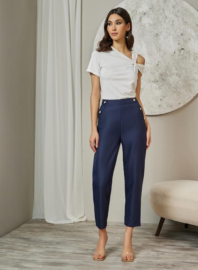 Button Detail Straight Fit Cropped Trousers - Image 1