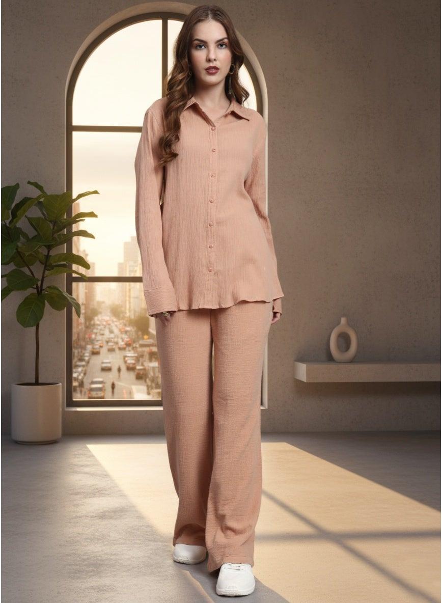 Peach Cotton Women’s Kurta Pant Set AL3729KS - Image 1