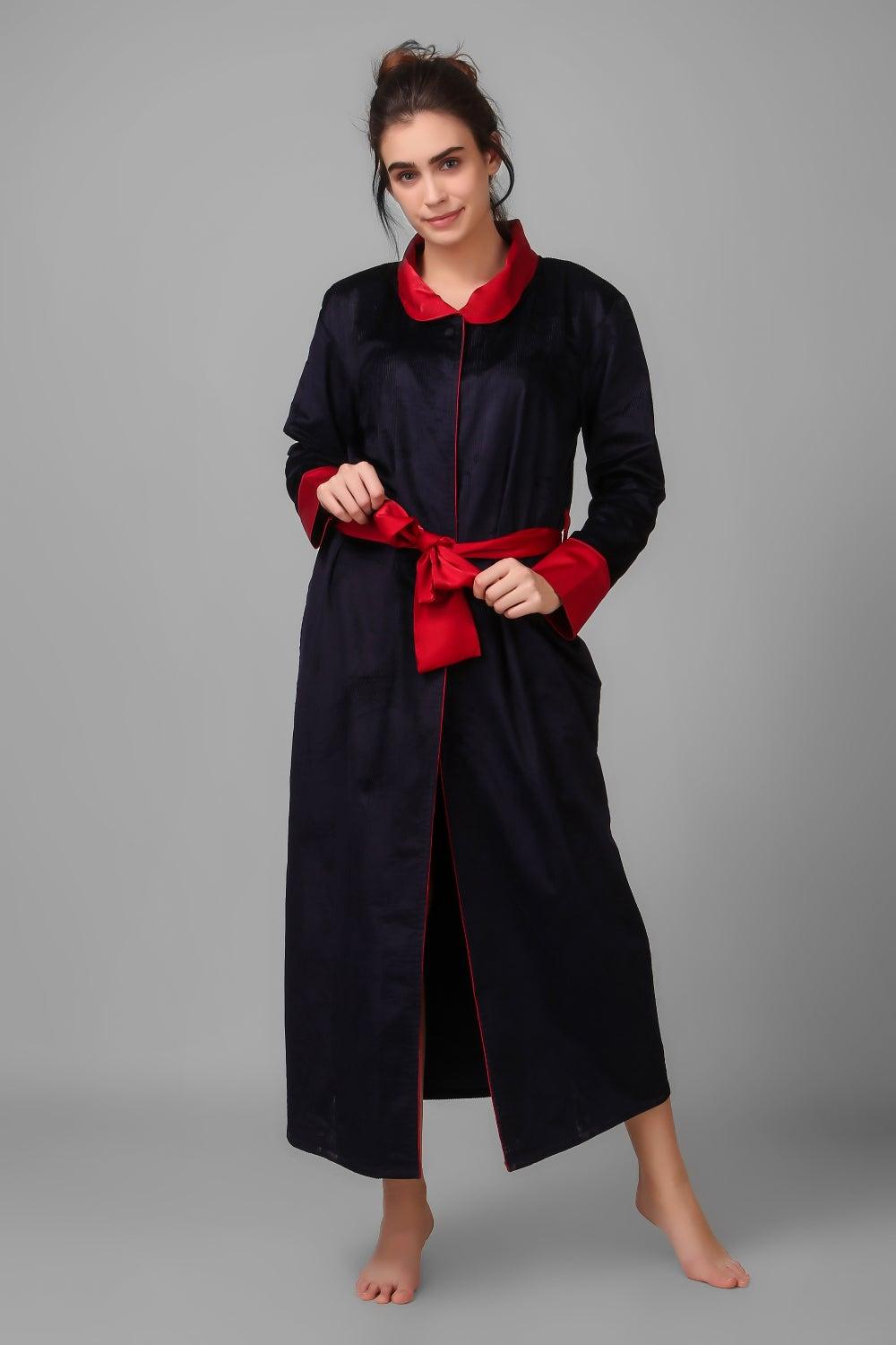 Yulia Red & Blue Corduroy Gown - Image 1