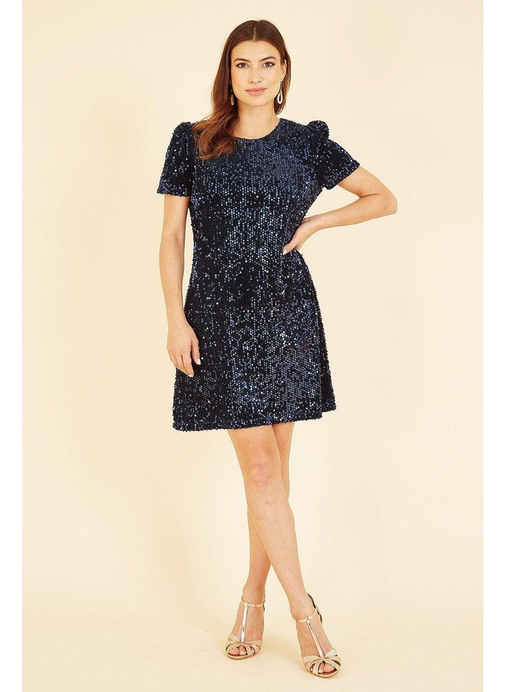 Navy Sequin A-Line Mini Dress - Image 1
