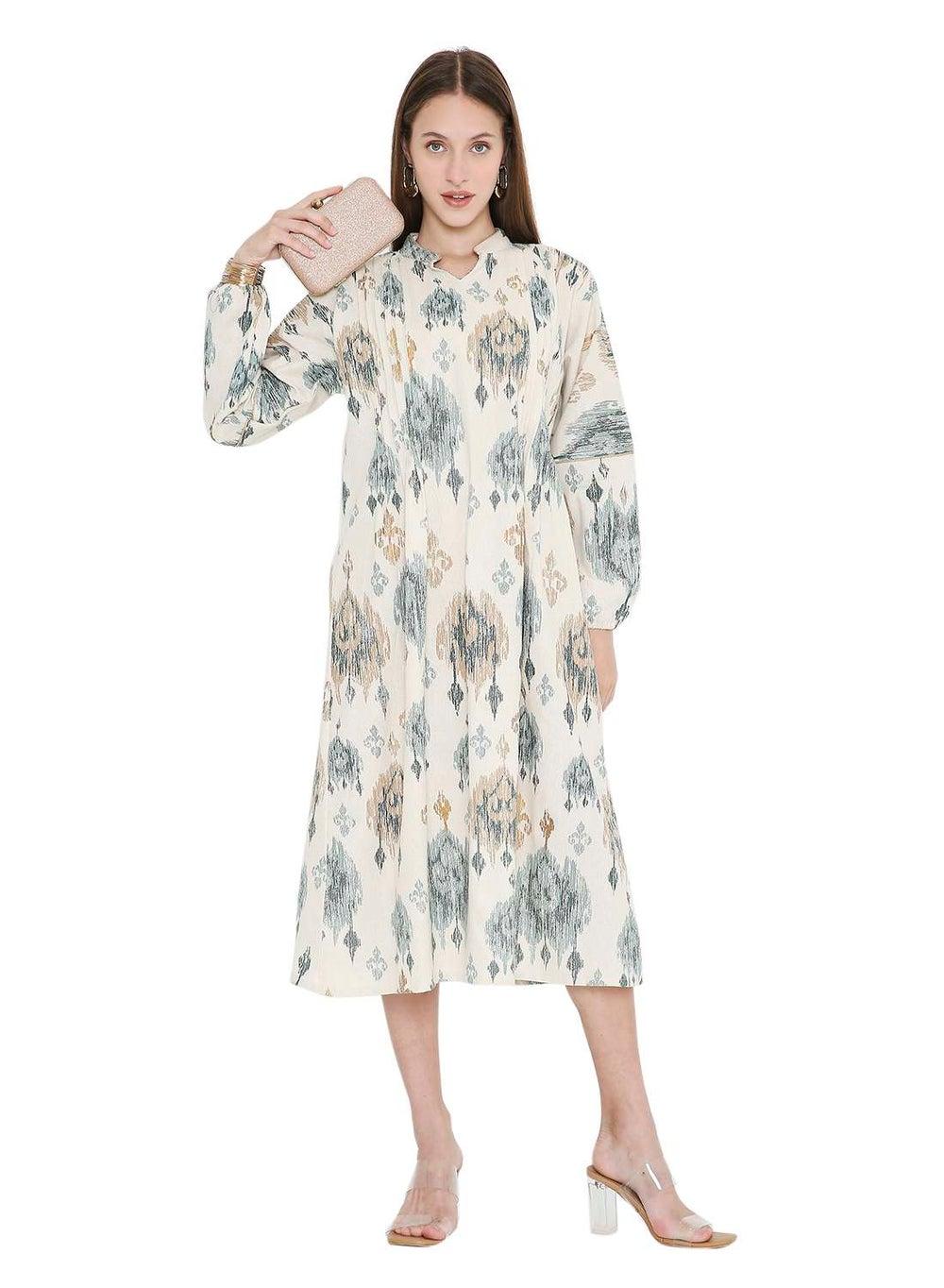 Short Printed Farasha Arabic Jalabiya Dress for Women - Image 1