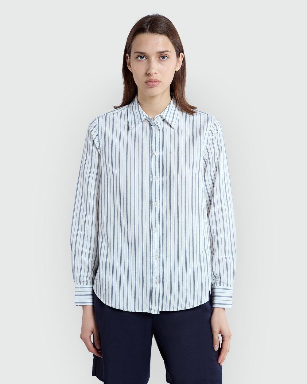 OVS Oxford Cotton Shirt in White and Navy - Image 1
