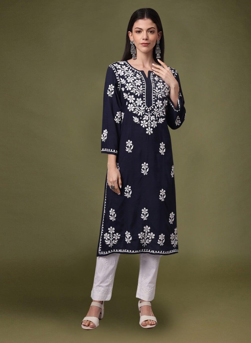 Hand Embroidered Chikankari Modal Kurta AL4013 - Image 1