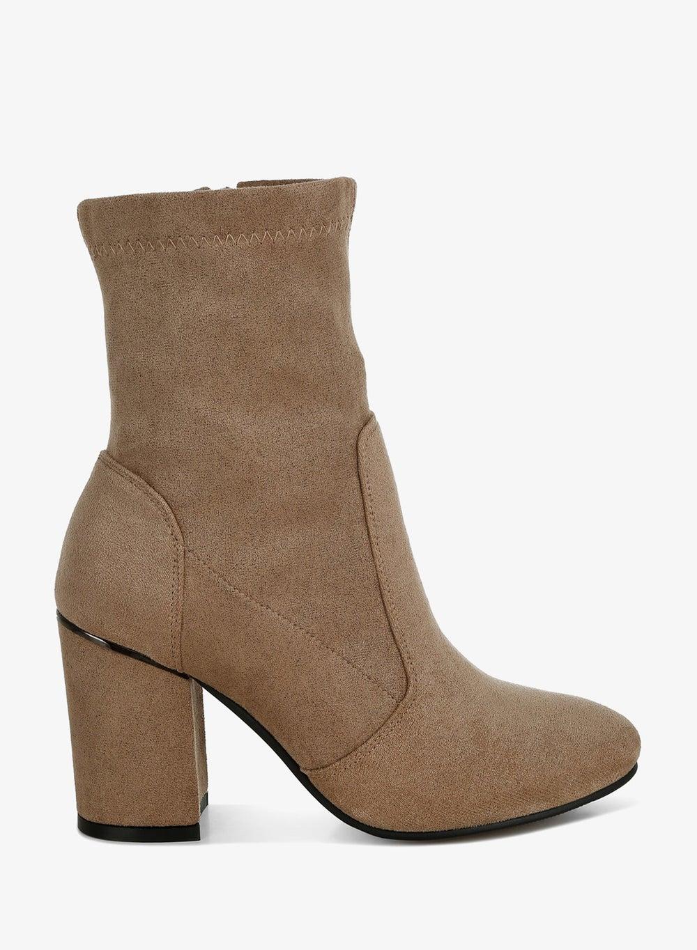 Microfiber Sock Boots with Block Heel - Image 1