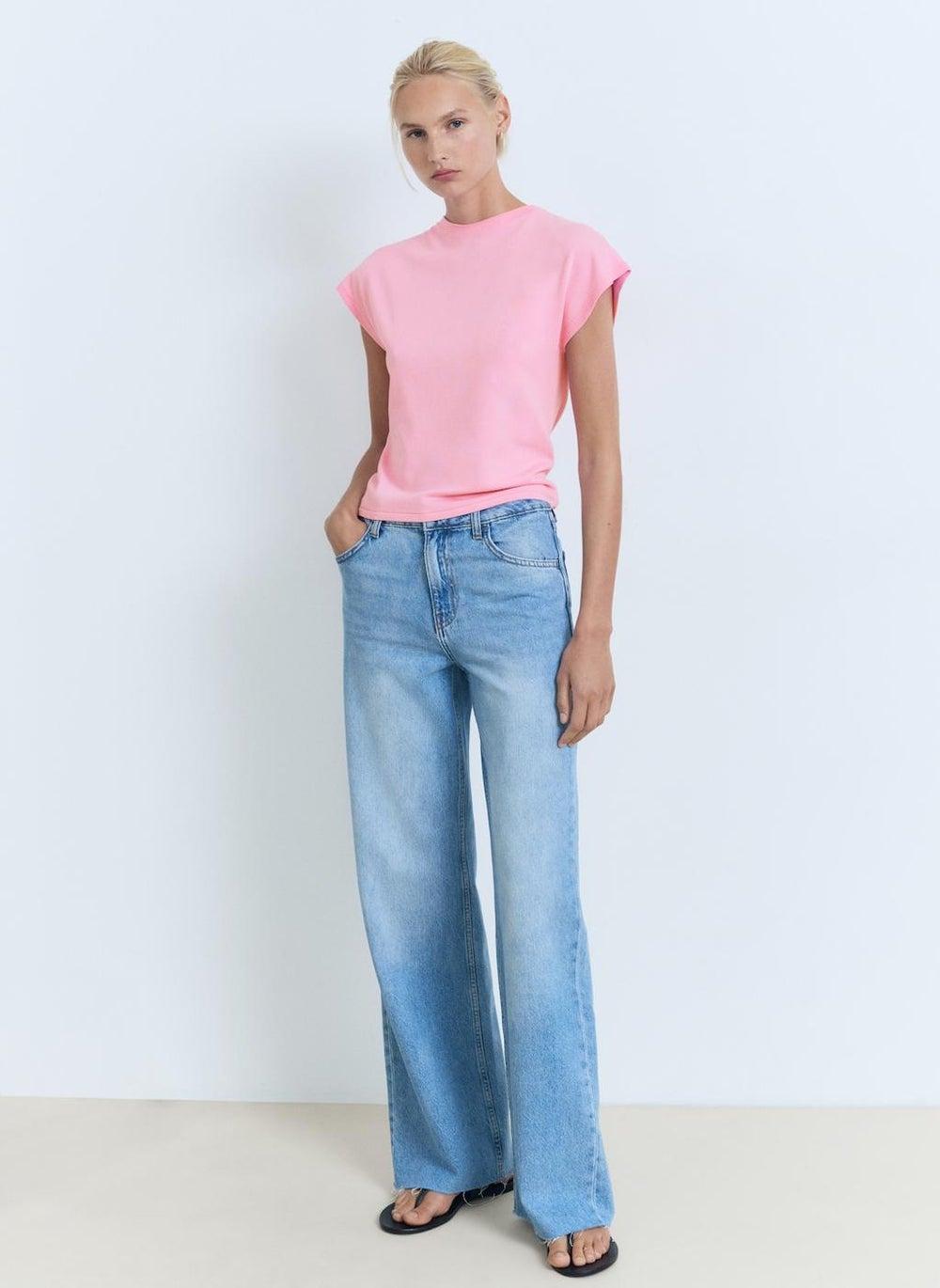 Short-Sleeved Fine-Knit Round-Neck Sweater - Image 1