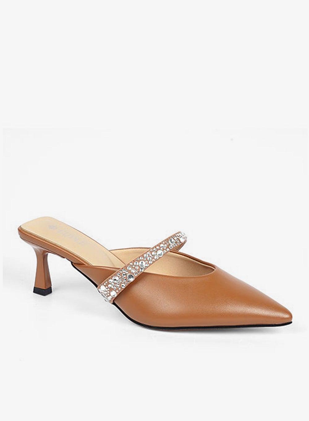 Women's Embellished Pointed-Toe Kitten Heel Mules - Image 1