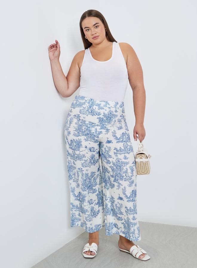 Plus Wide Leg Toile De Jouy Print Trousers - Image 1