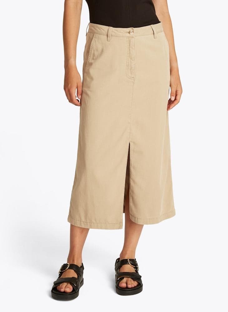 High Waist Cotton-Blend Midi Skirt - Image 1