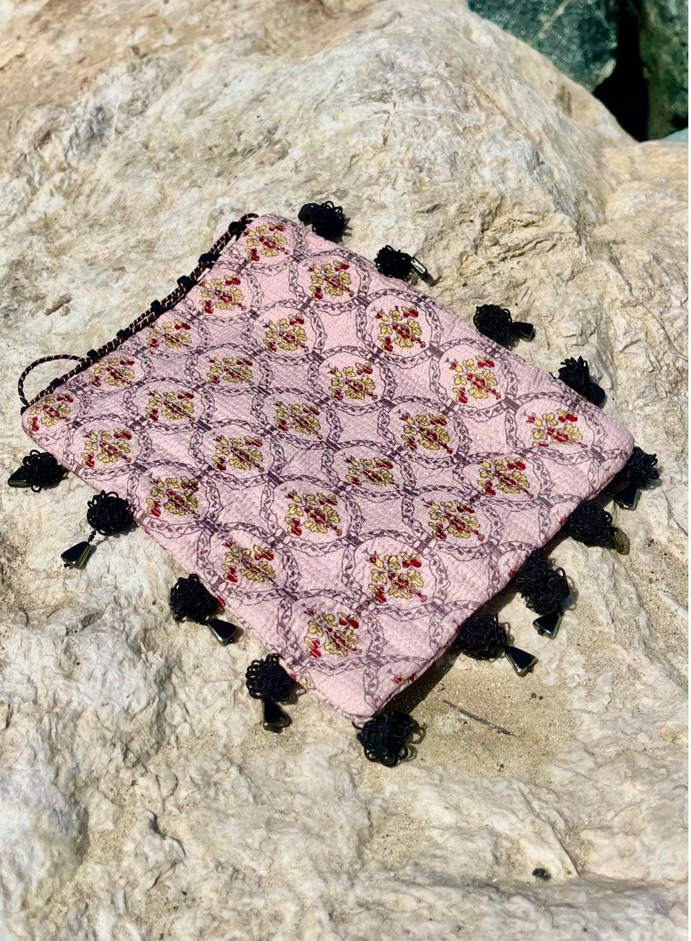 Tohfa Luxe Nayla Blush Pink Quilted Silk Tassel Pouch - Image 1