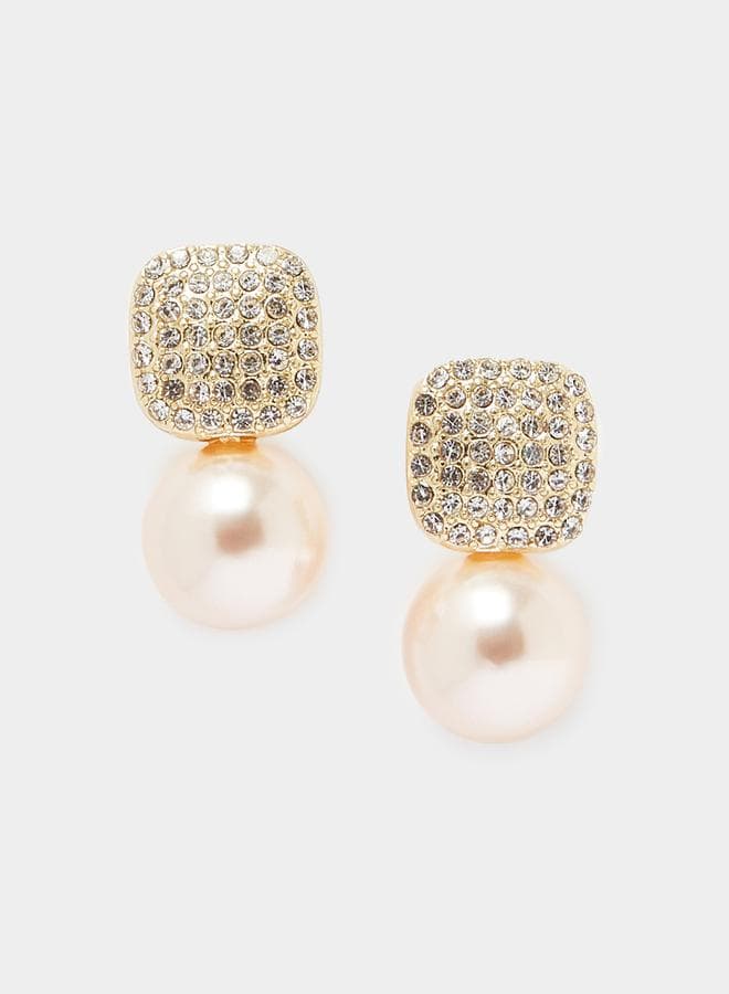 Pearl & Rhinestone Drop Earrings - Image 1