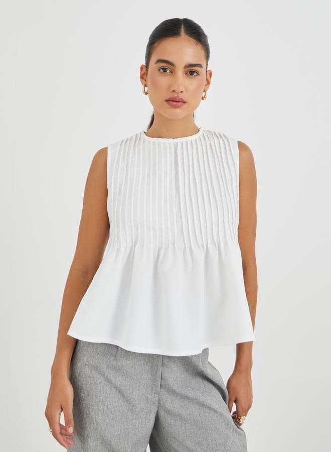 Styli Pleated Peplum Ruffled Hem Top - Image 1