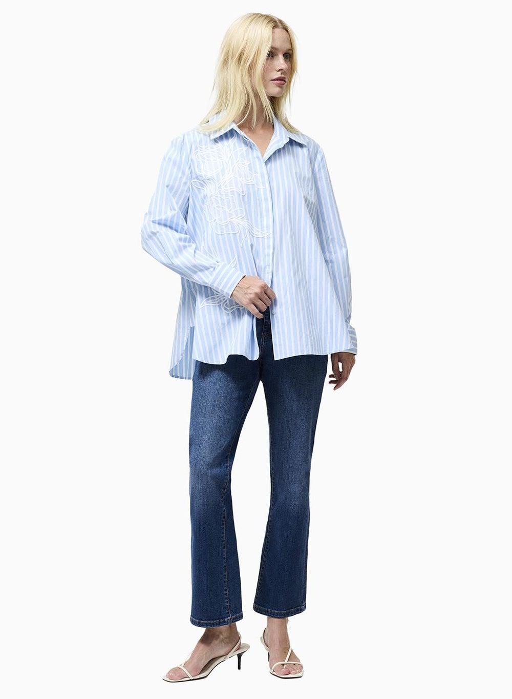 Cambria Cotton Embroidered Floral Stripe Shirt - Image 1