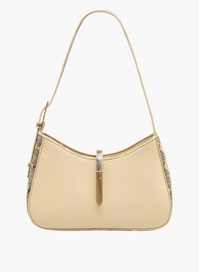 Textured Animal Print Shoulder Bag with Zip Closure - Image 1