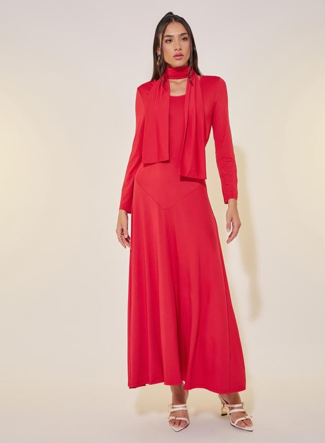 Red A-Line Maxi Dress with Long Sleeve Jacket - Image 1