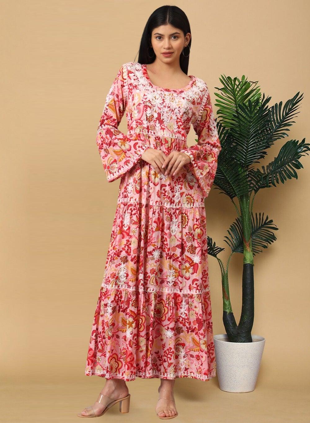 Hand Embroidered Chikankari A-Line Mulmul Cotton Jalabiya AL3673 - Image 1