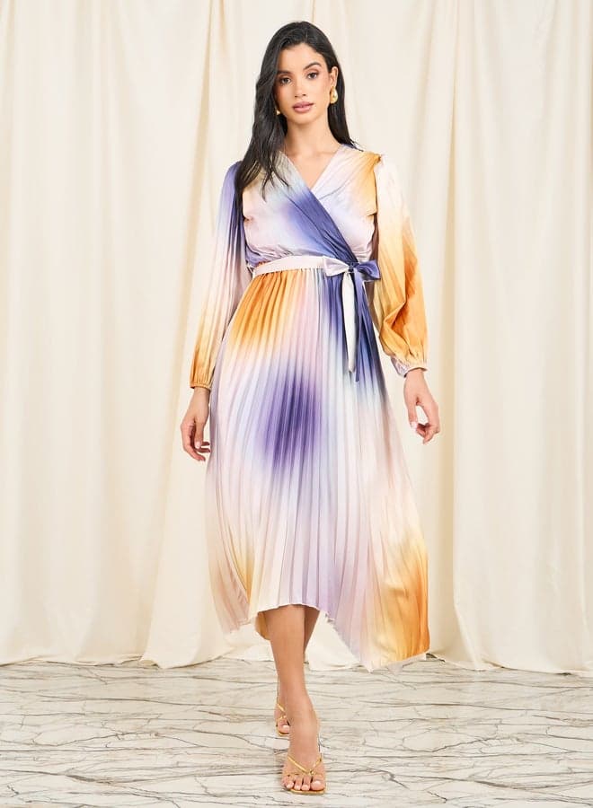 Pleated Tie-Waist Midi Dress - Image 1