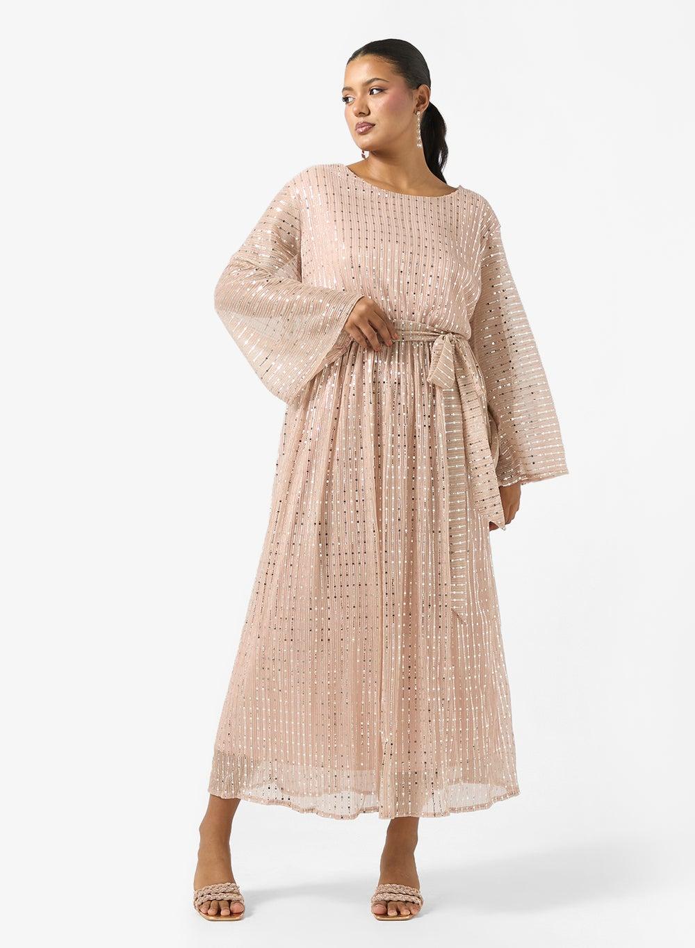 Plus Size Shimmer Belted Maxi Dress - Image 1