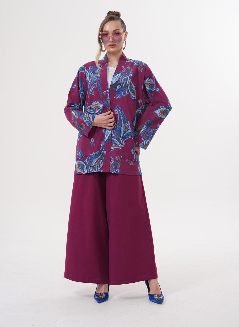 Boho Regal Chic Paisley Blazer and Wide-Leg Set - Image 1
