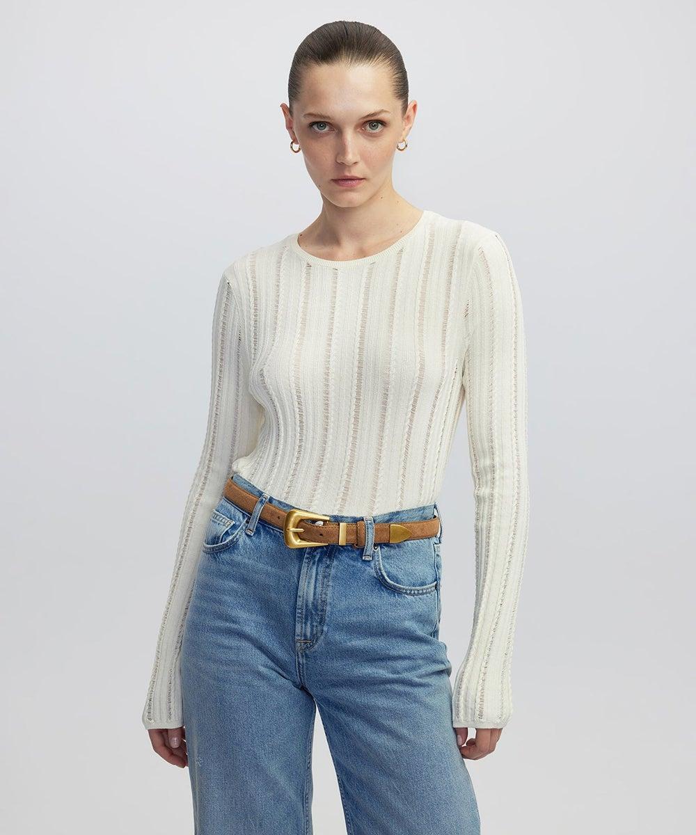 Slim Fit Openwork Knit Sweatshirt - Image 1