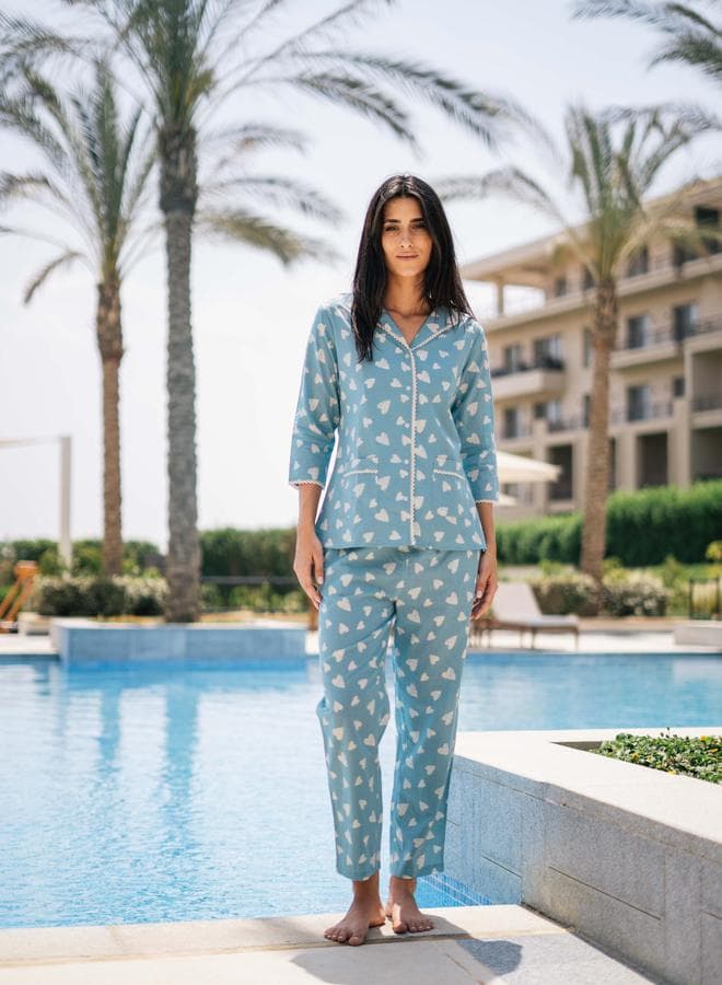 Sanskrutihomes Heart Print Cotton Shirt and Pyjama Set - Image 1