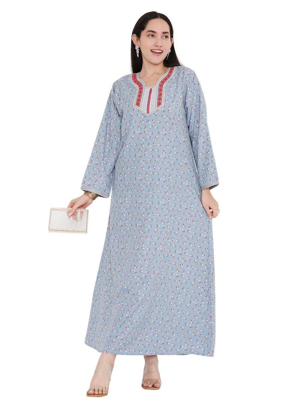 Casual Arabic Farasha Jalabiya with Tiny Flower Print - Image 1