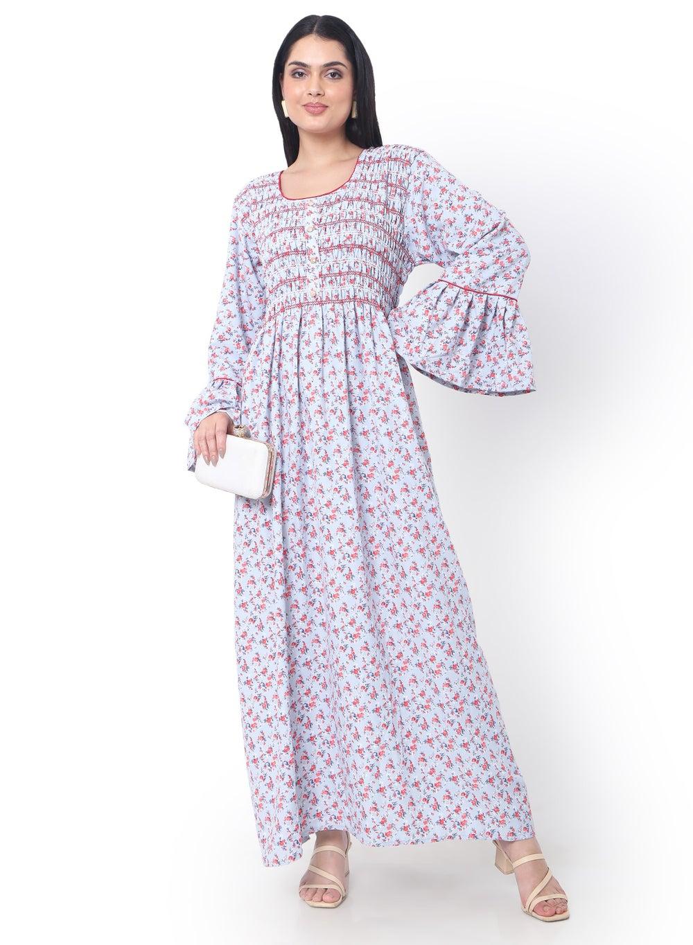 Printed Arabic Kaftan Jalabiya Dress in Long Viscose - Image 1
