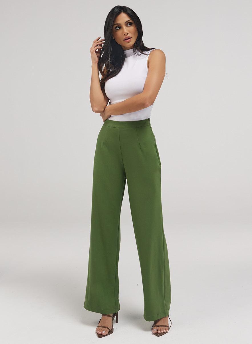 Green Flared Leg Formal Pants for Women - Image 1