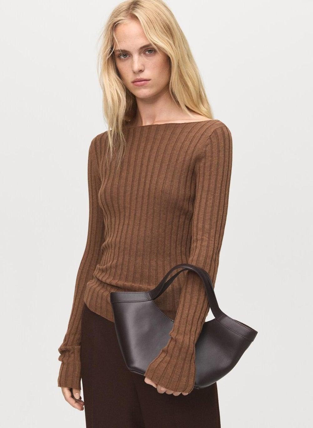 Boat Neck Ribbed Fitted Sweater - Image 1