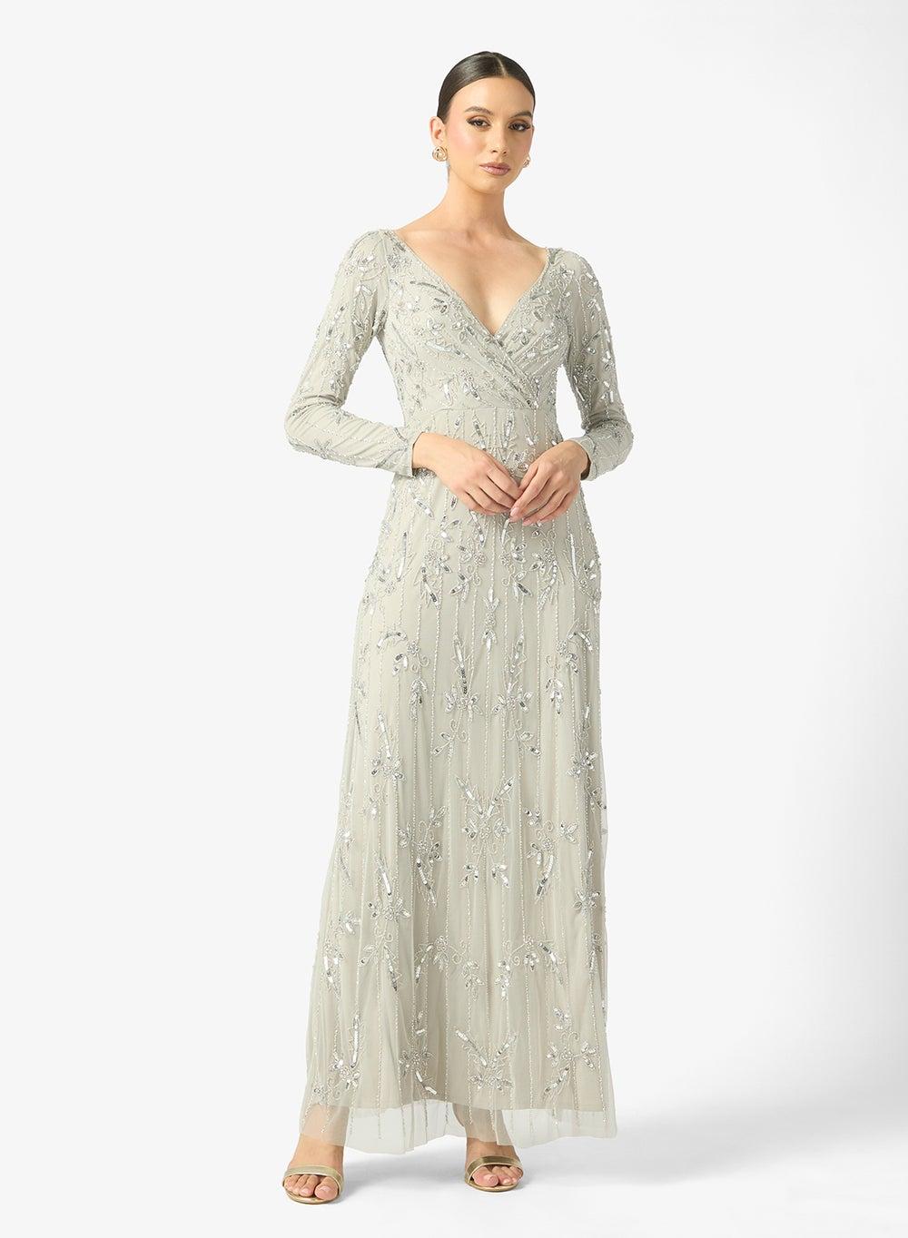 Anzal Embellished V Neck Long Sleeve Sequin Maxi Dress - Image 1