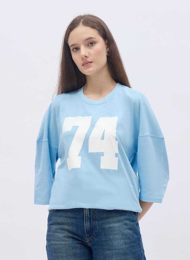 Styli Women Light Blue Oversized Graphic T-Shirt - Image 1