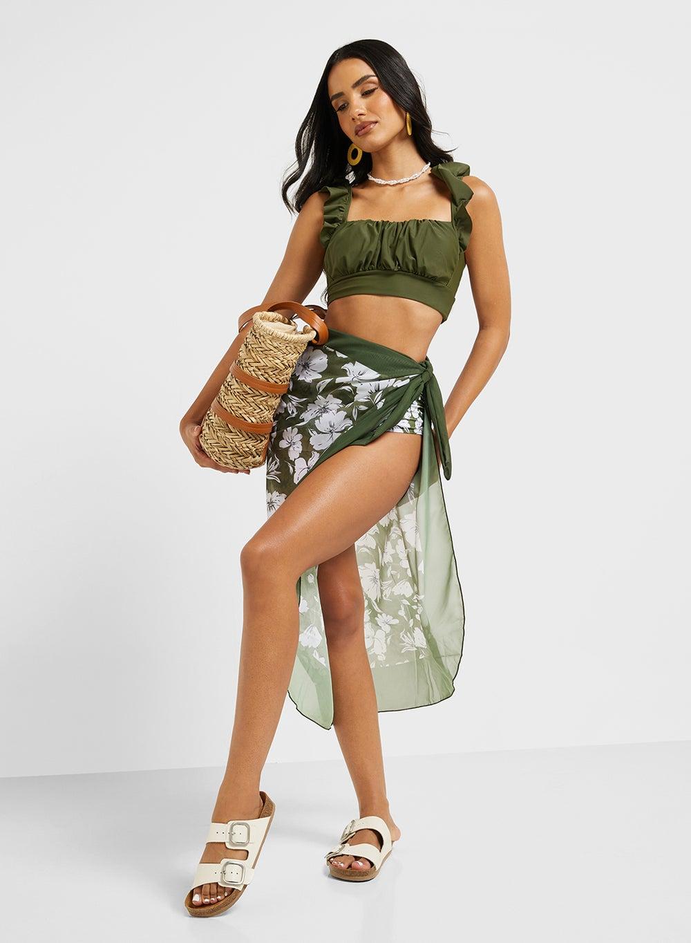 Printed Bikini with Floral Sarong Set - Image 1
