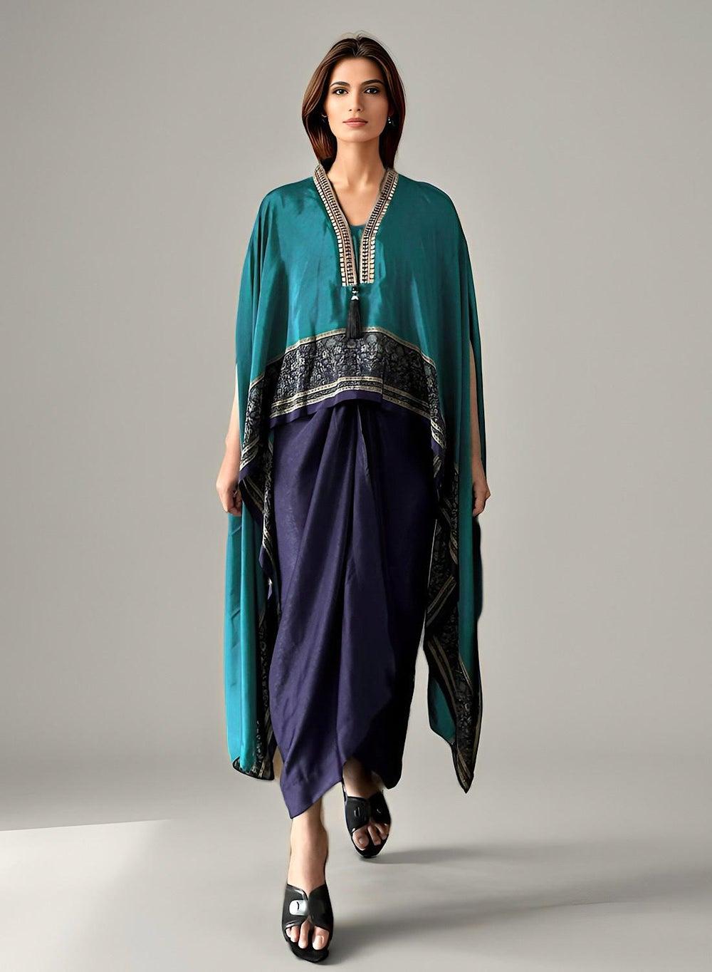 Printed Cape Top and Draped Skirt Set - Image 1