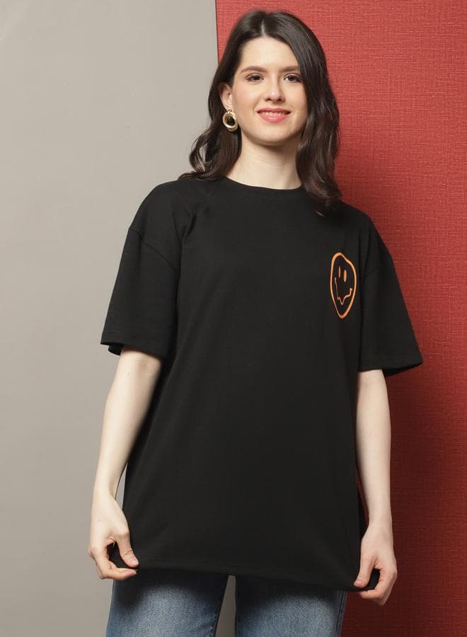 Women Black Oversized Graphic Print T-Shirt - Image 1