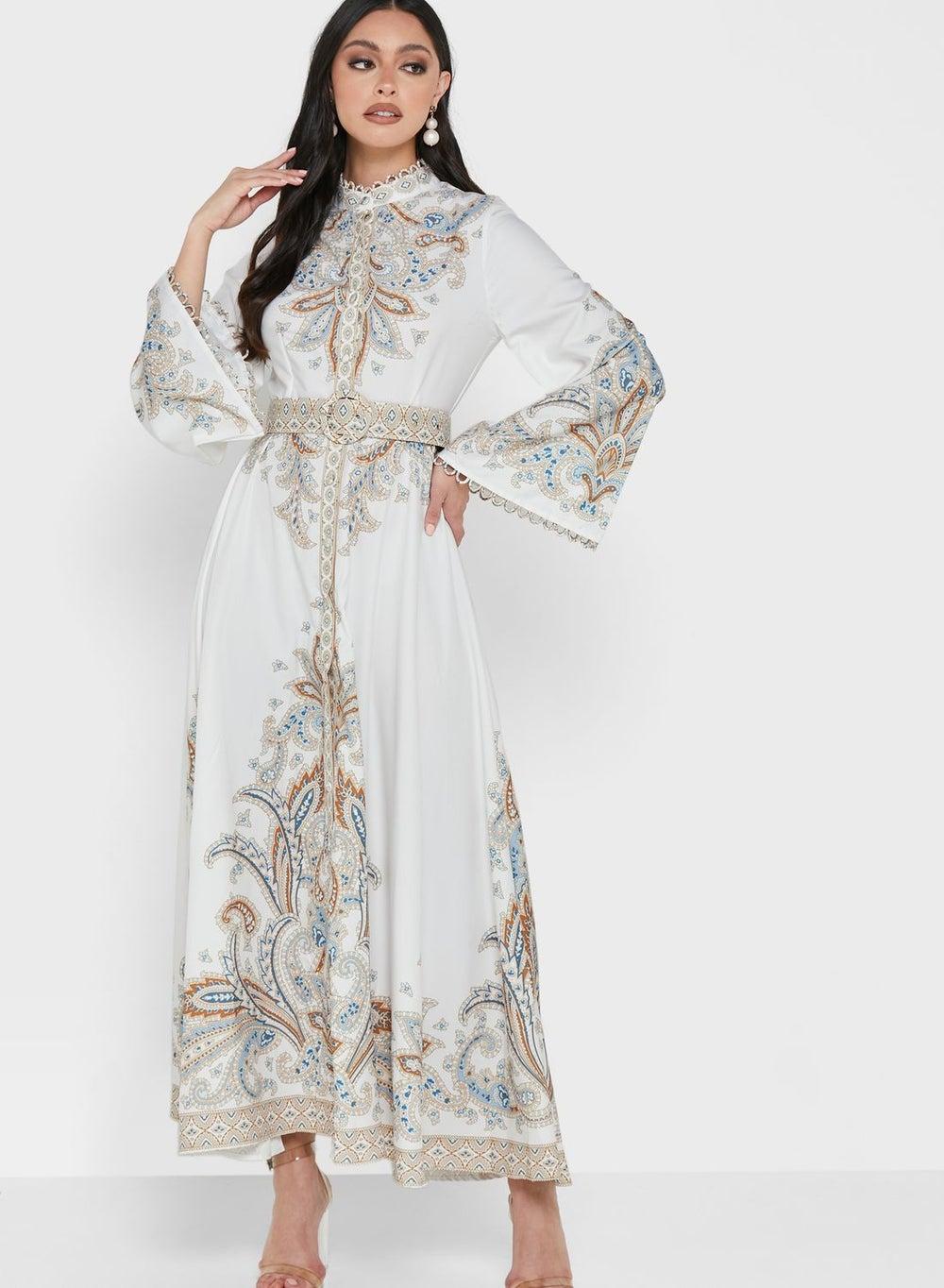 Paisley Print Maxi Dress with Belt - Image 1