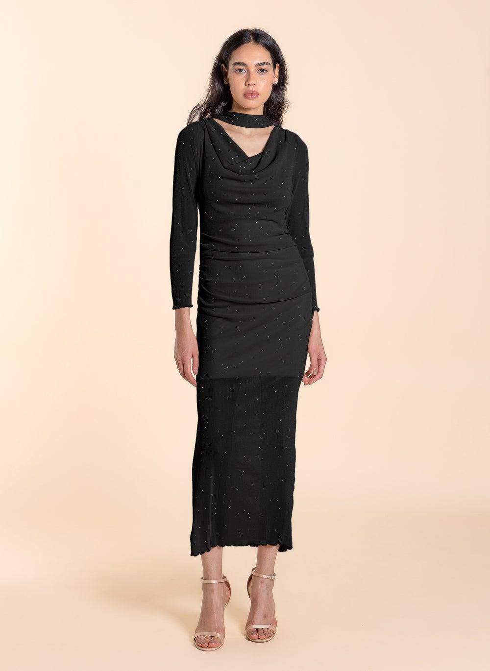 Detailed Mesh Maxi Dress with Side Cut Detail - Image 1
