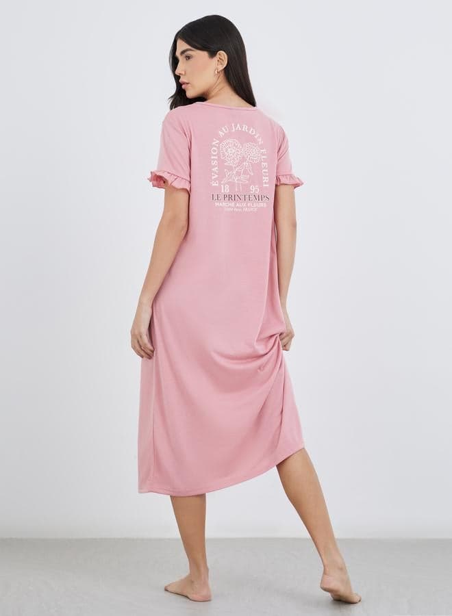 Graphic Print Ruffled Sleeve Sleep T-Shirt - Image 1