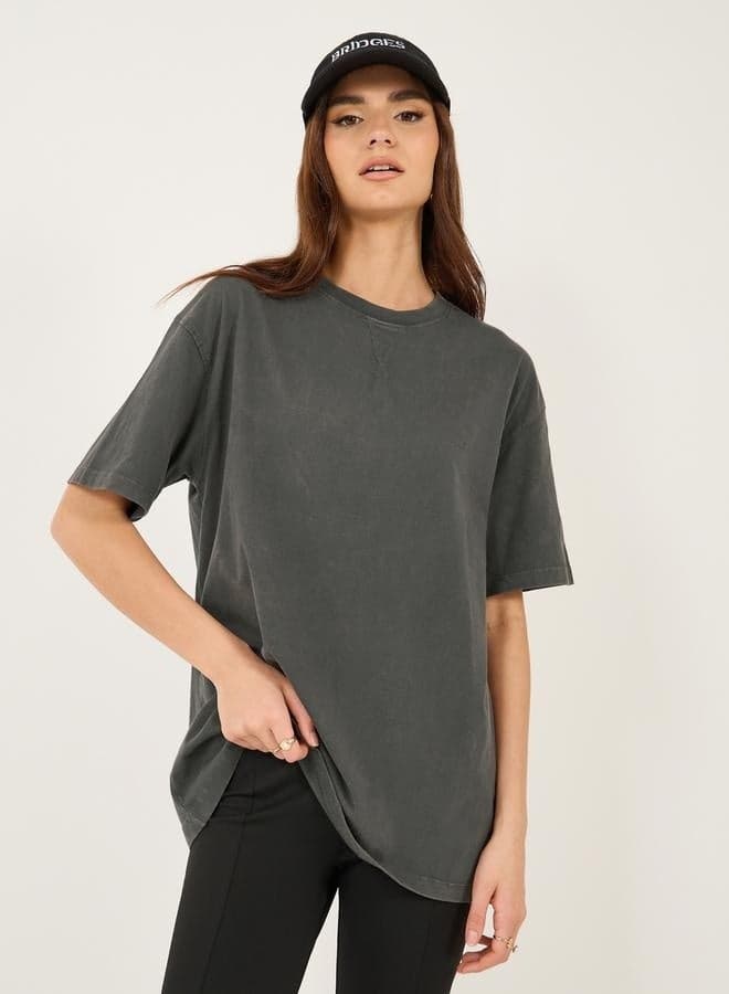 Styli Acid Wash Oversized Round Neck T-Shirt - Image 1